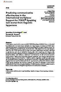 Predicting communicative effectiveness in the international workplace: Support for TOEIC® Speaking test scores from linguistic laypersons, Predicting communicative effectiveness in the international work Read Predicting Communicative Effectiveness in the International Workplace: Support for TOEIC Speaking Test Scores from Linguistic Laypersons